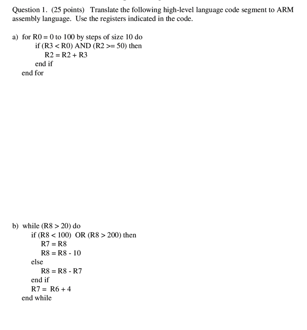 Solved Question 1. (25 points) Translate the following | Chegg.com