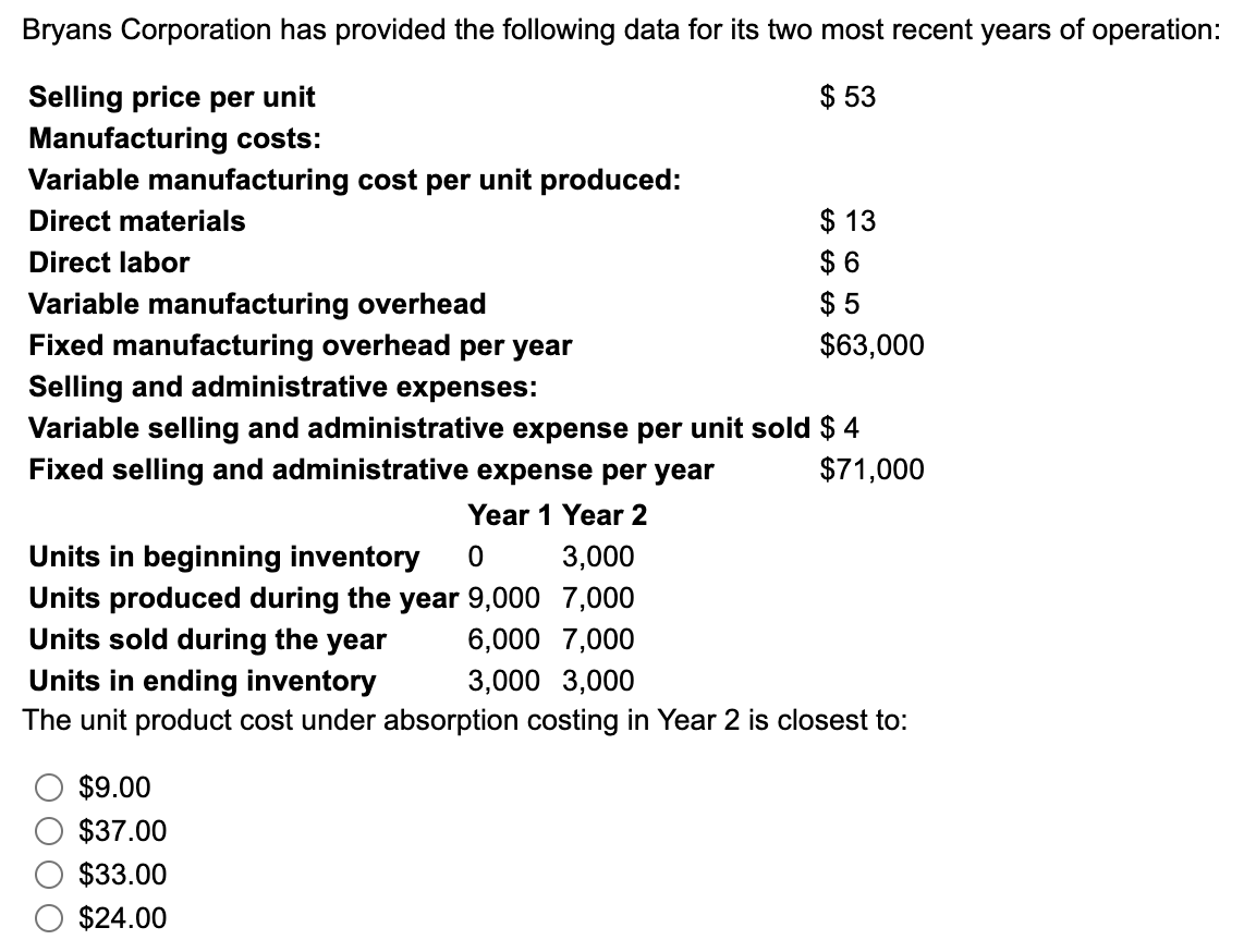 solved-bryans-corporation-has-provided-the-following-data-chegg