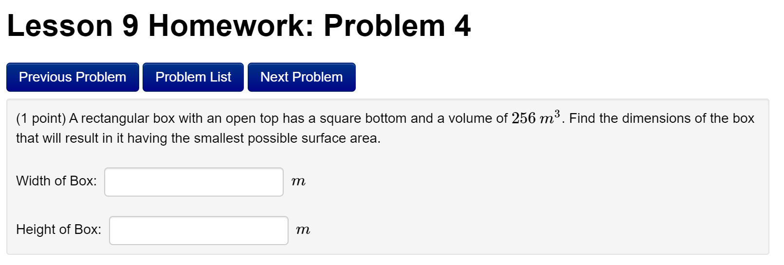 Solved Lesson 9 Homework: Problem 4 Previous Problem Problem | Chegg.com