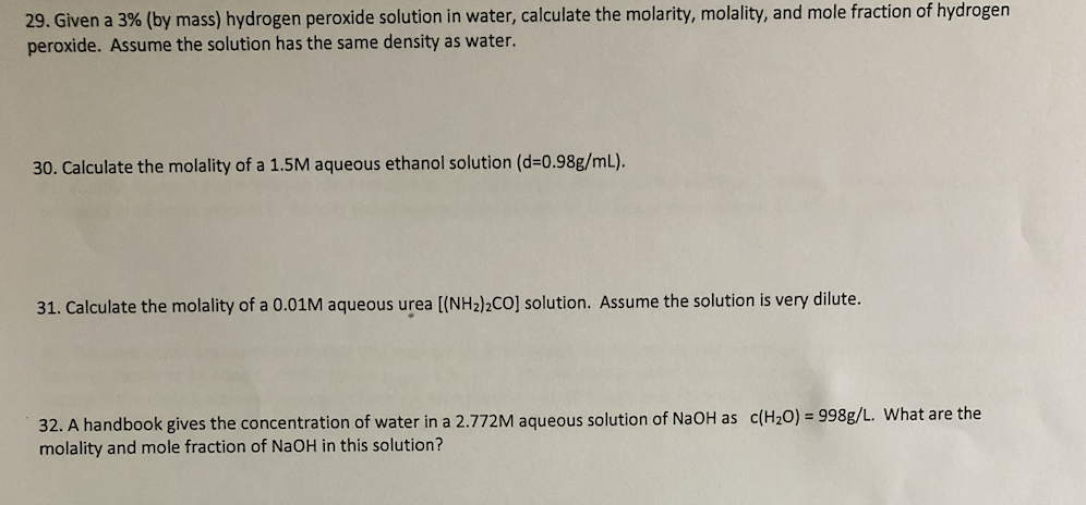 H2o2 Density Table Densities Hydrogen Peroxide Solution