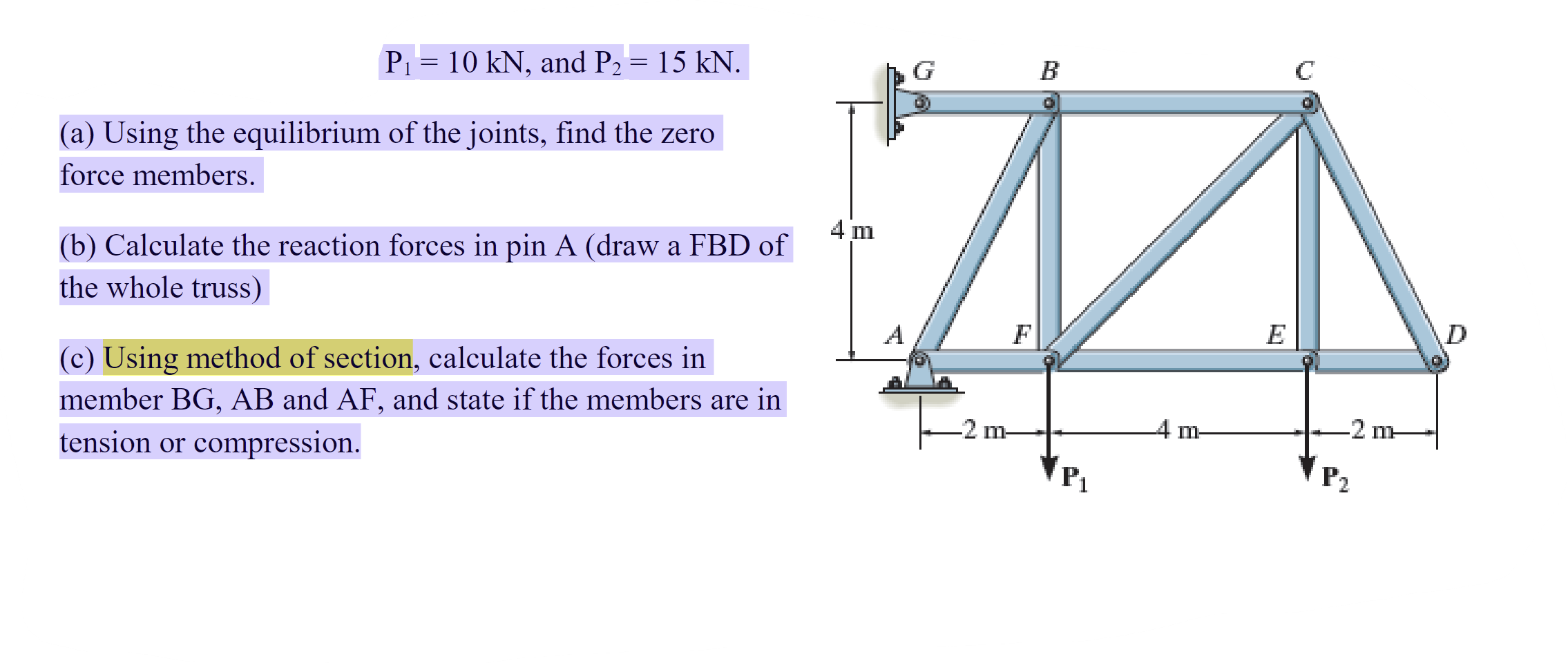 Solved P_(1)=10kN, and P_(2)=15kN. (a) Using the equilibrium | Chegg.com