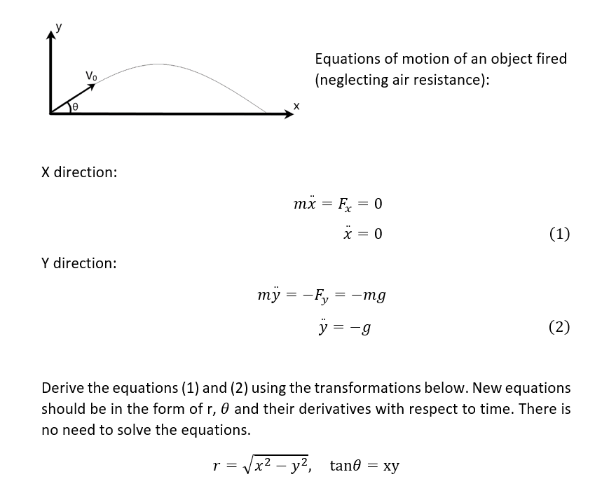 Solved y Vo Equations of motion of an object fired | Chegg.com