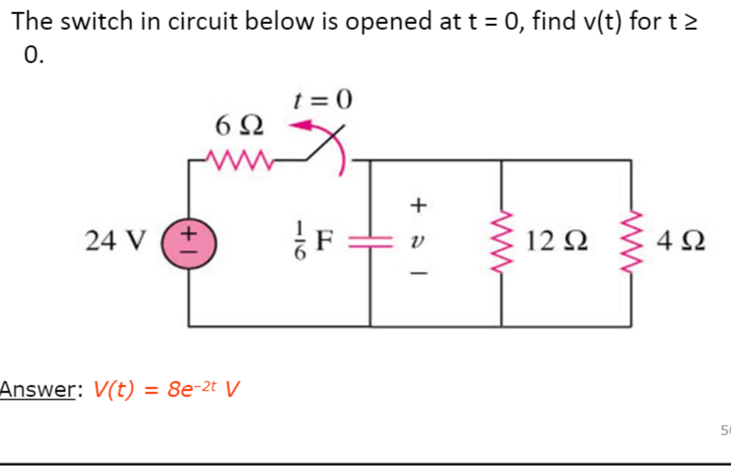 Solved The switch in circuit below is opened at t = 0, find | Chegg.com
