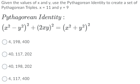 Solved Given The Values Of X And Y Use The Pythagorean Chegg Com