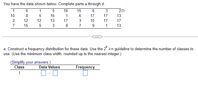 Solved You have the data shown below. Complete parts a | Chegg.com