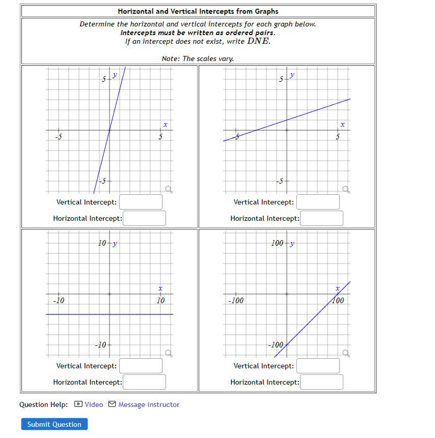 Solved Horizontal And Vertical Intercepts From Graphs 