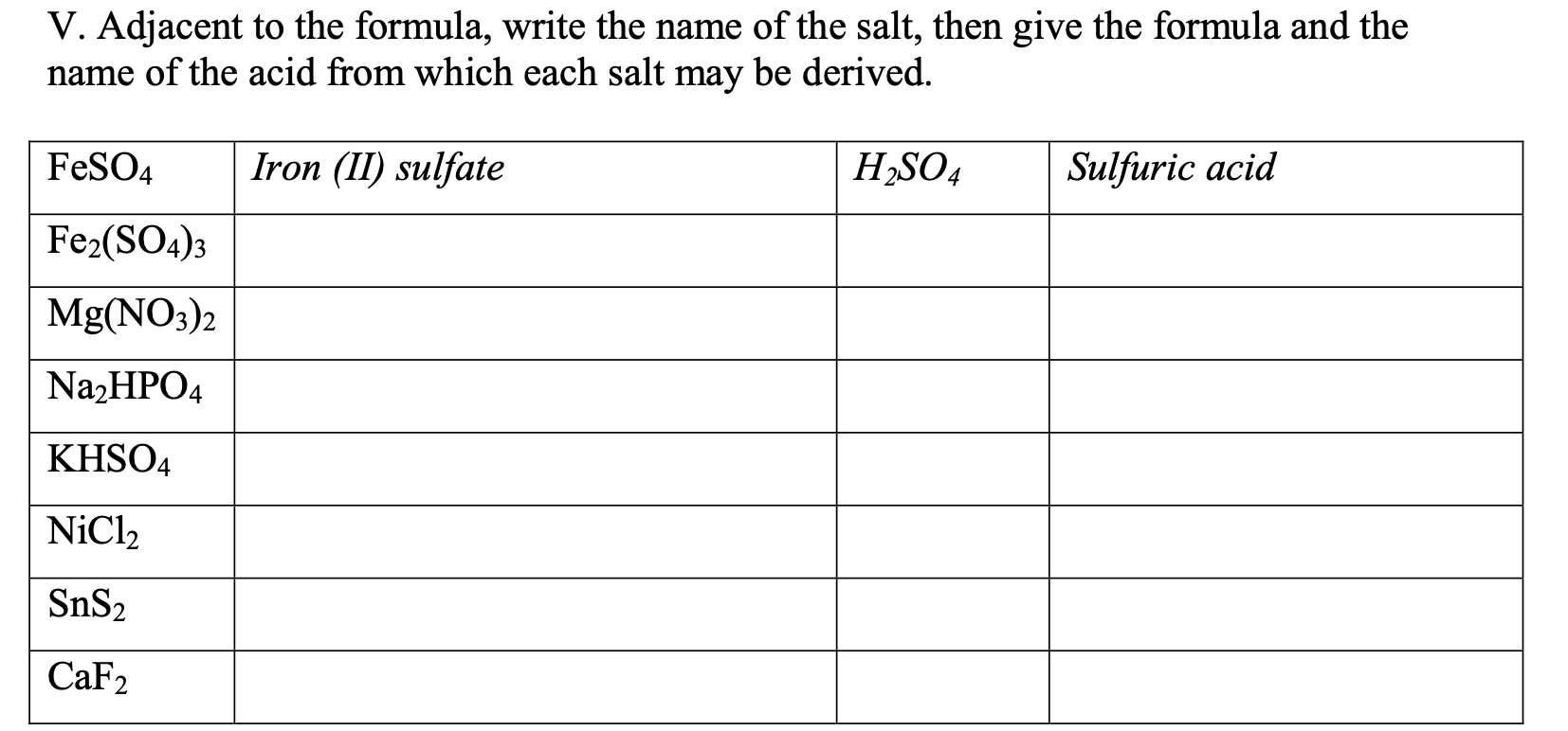 Solved V. Adjacent to the formula, write the name of the | Chegg.com