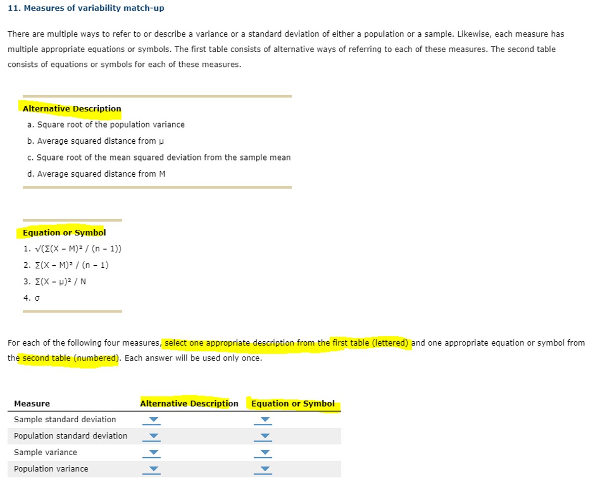 Solved Measures of variability match-upThere are multiple | Chegg.com