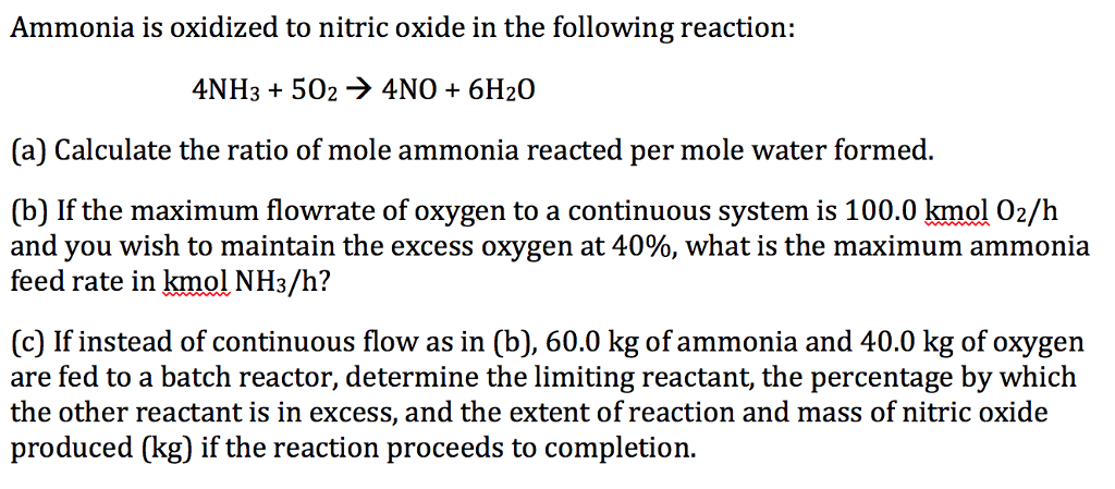 Solved Ammonia is oxidized to nitric oxide in the following | Chegg.com
