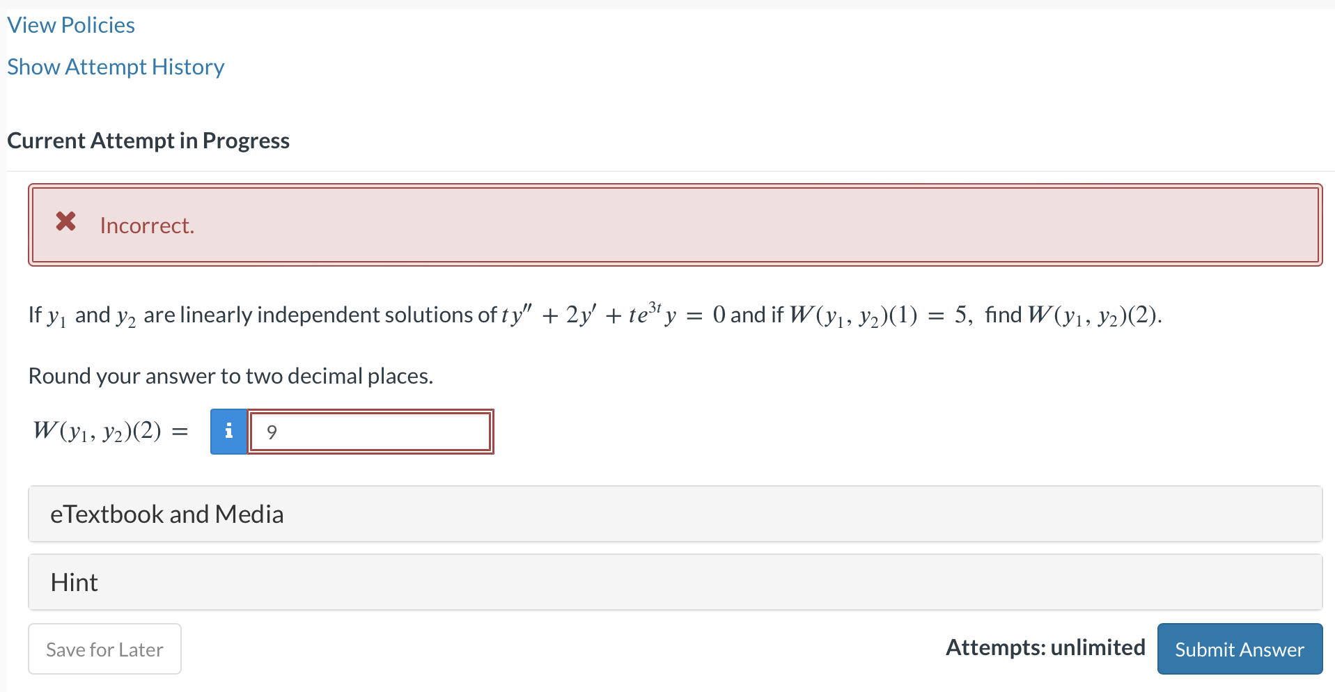 Solved Current Attempt in Progress If y1 and y2 are linearly | Chegg.com