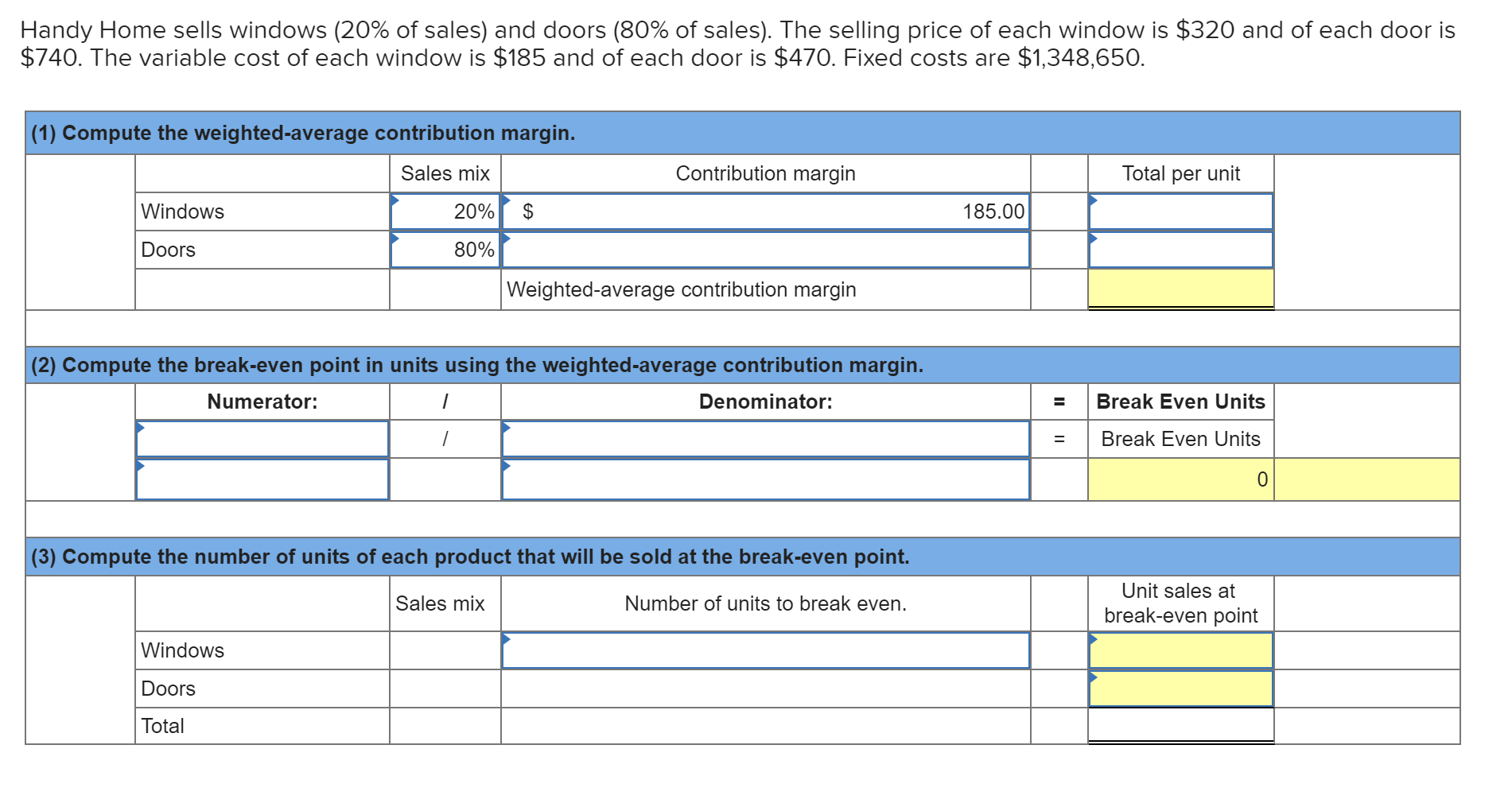 Solved Handy Home sells windows (20 of sales) and doors