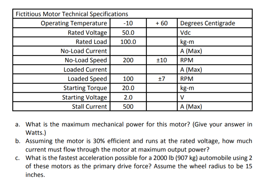 Solved Fictitious Motor Technical Specifications Degrees