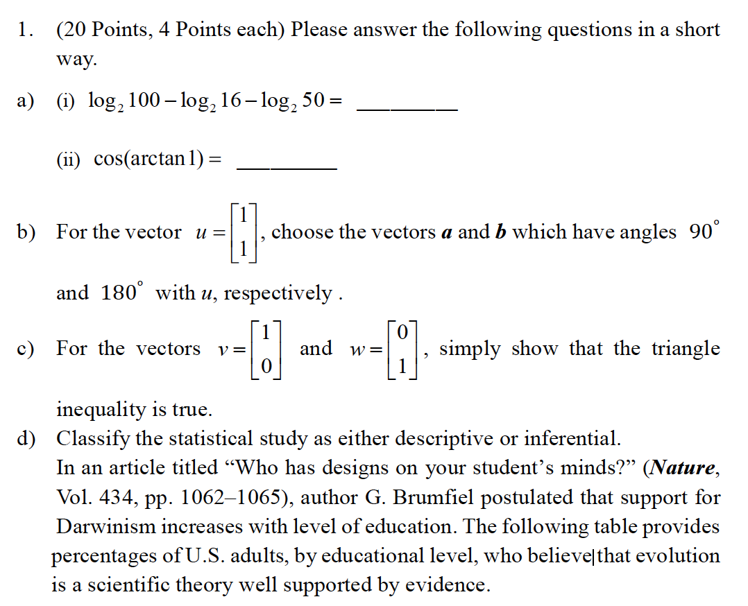 Solved 1. (20 Points, 4 Points Each) Please Answer The | Chegg.com