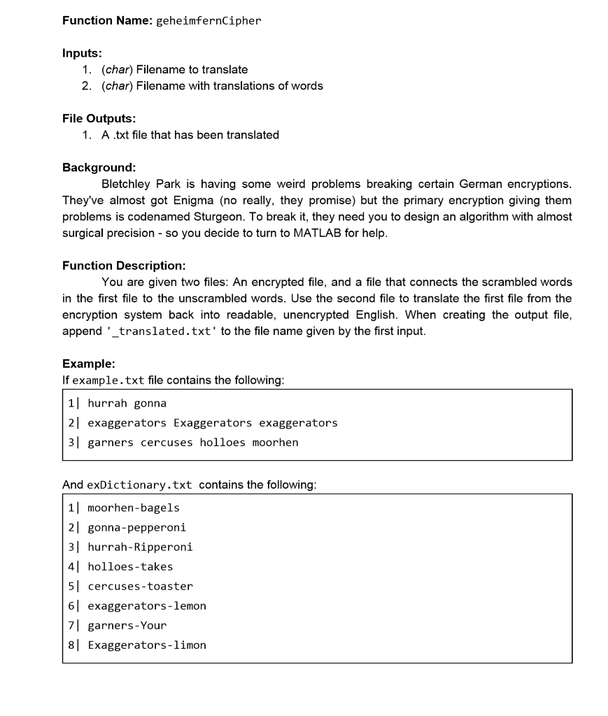 Solved Function Name Geheimferncipher Inputs 1 Char Chegg Com