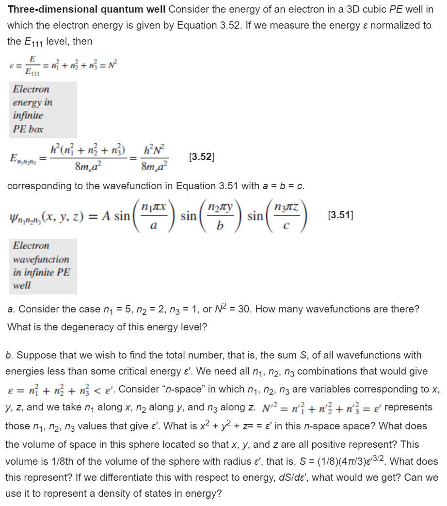 Solved Three Dimensional Quantum Well Consider The Energy Chegg Com