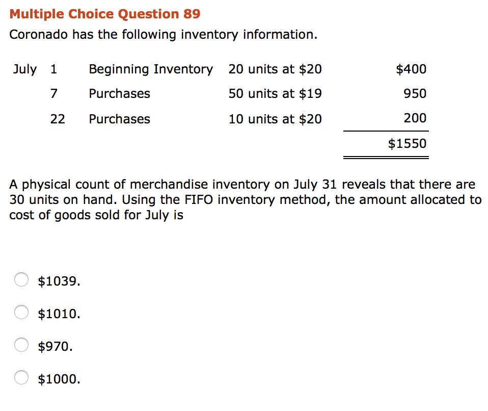 Solved Multiple Choice Question 89 Coronado has the | Chegg.com