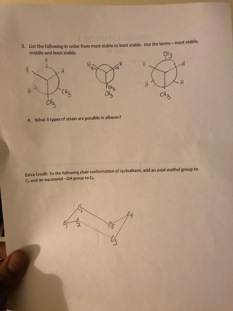 Solved 3. List the following in order from most stable to | Chegg.com