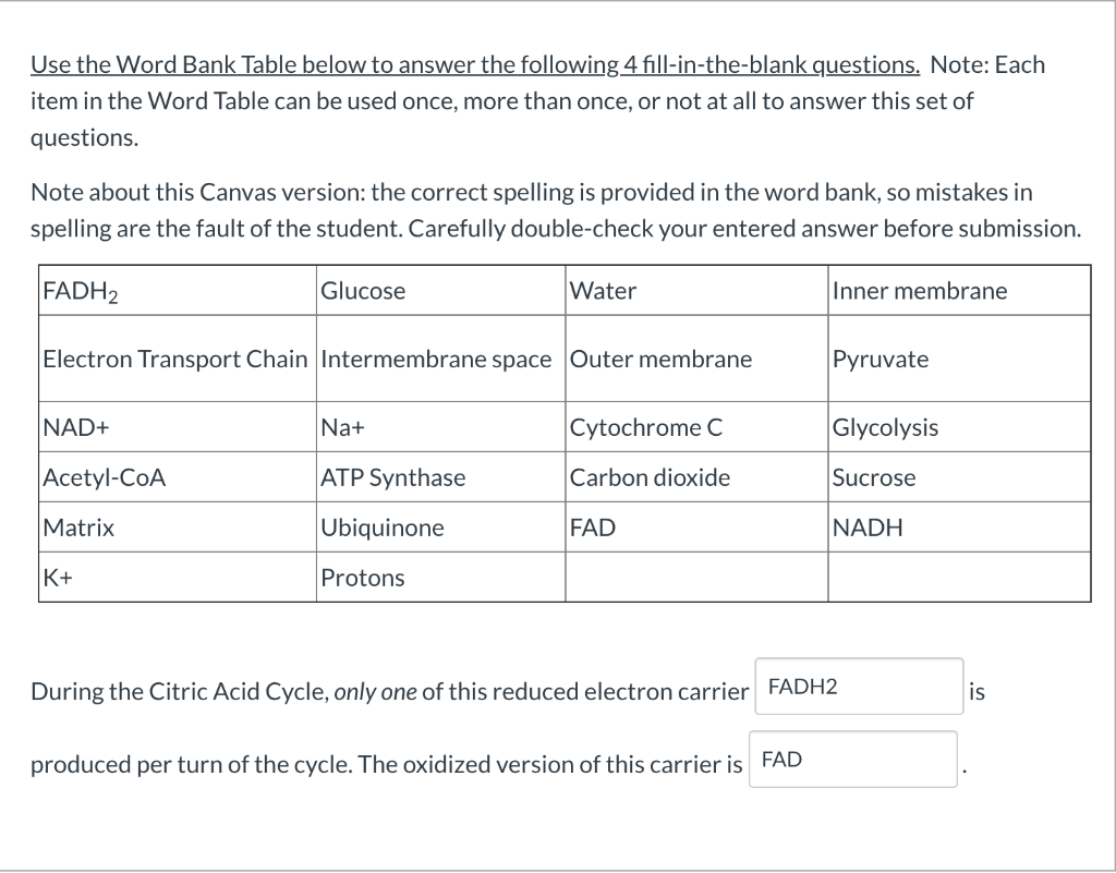 Solved Use the Word Bank Table below to answer the following