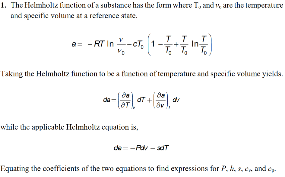 Solved 1. The Helmholtz function of a substance has the form | Chegg.com