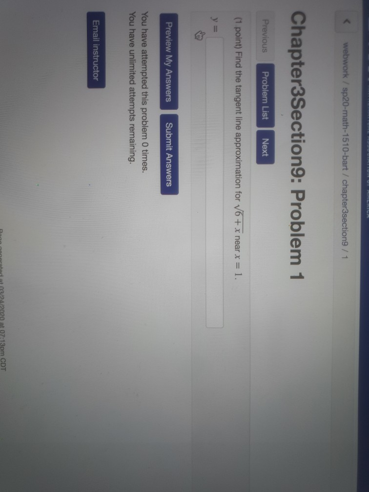 Solved webwork sp20 math 1510 bart chapter3section9 1 chegg