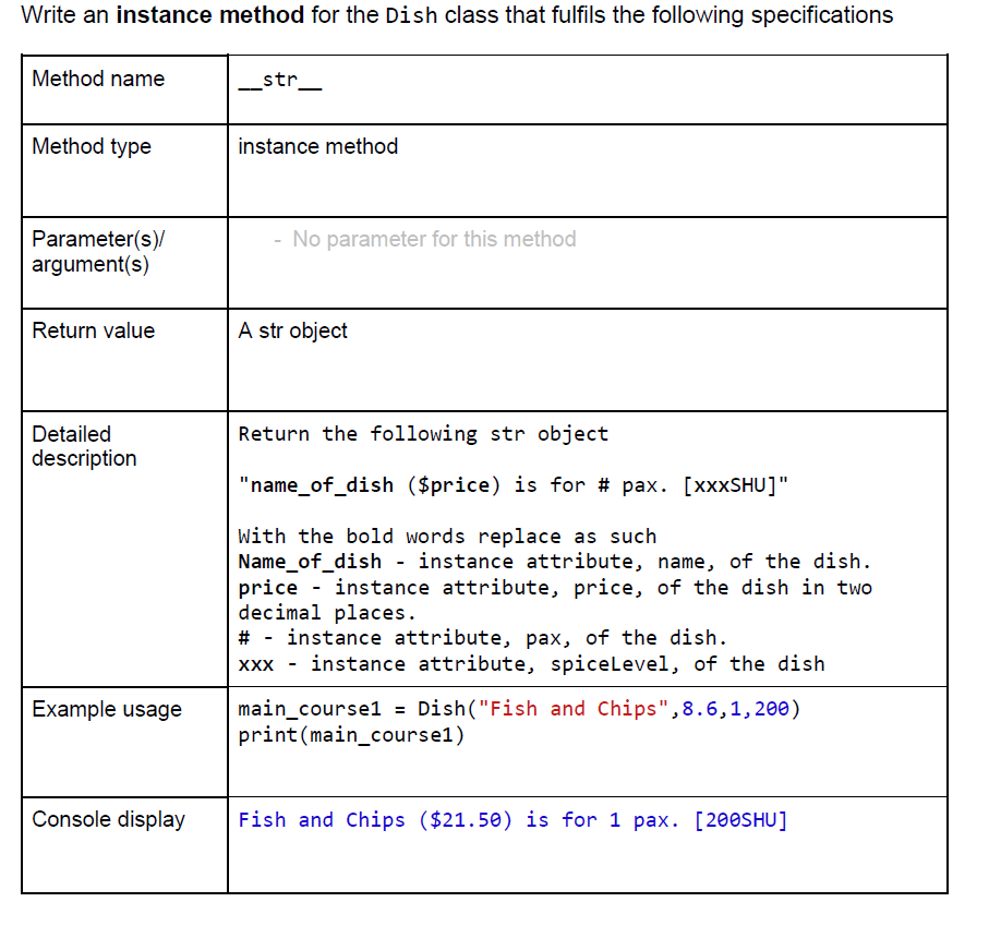 Solved Write a class that fulfils the following | Chegg.com