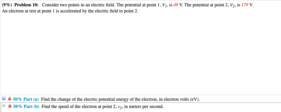 Solved (9%) Problem 10: Consider two points in an electric | Chegg.com