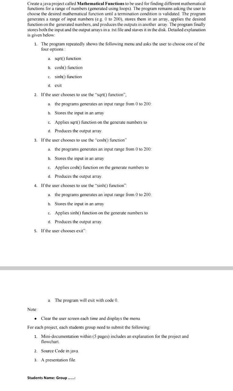 Solved Create a java project called Mathematical Functions | Chegg.com