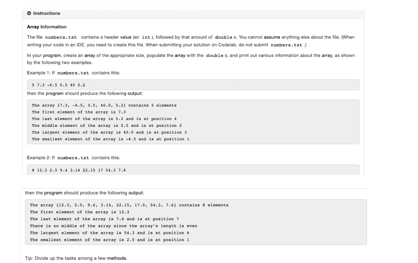 Solved Instructions Array Information The file numbers.txt | Chegg.com