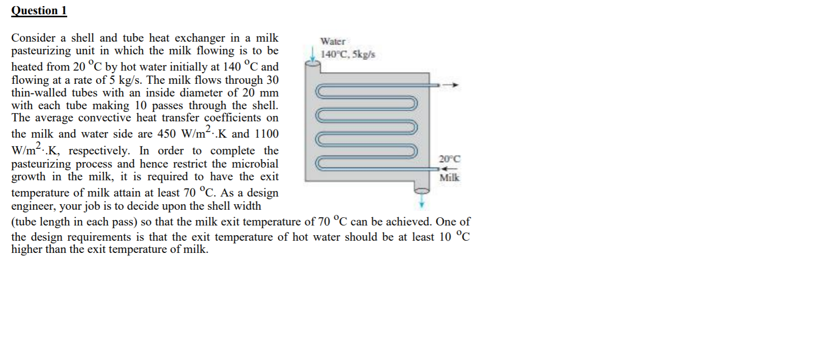 Solved Question 1 Consider a shell and tube heat exchanger | Chegg.com