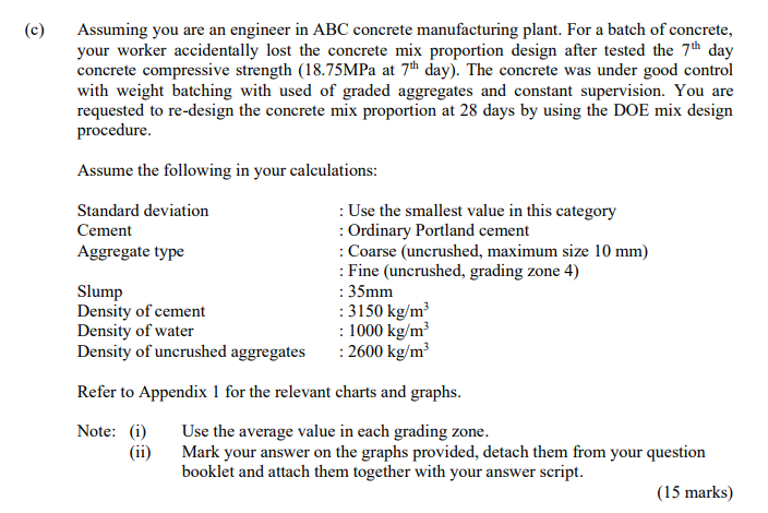 (c) Assuming you are an engineer in ABC concrete | Chegg.com