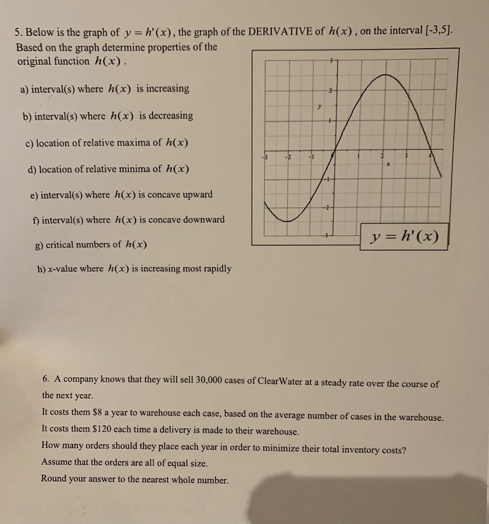 Solved 5 Below Is The Graph Of Y H X The Graph Of T Chegg Com