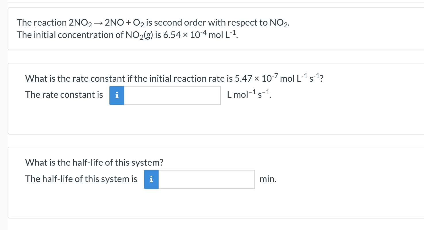 Solved The reaction 2NO2→2NO+O2 is second order with respect | Chegg.com