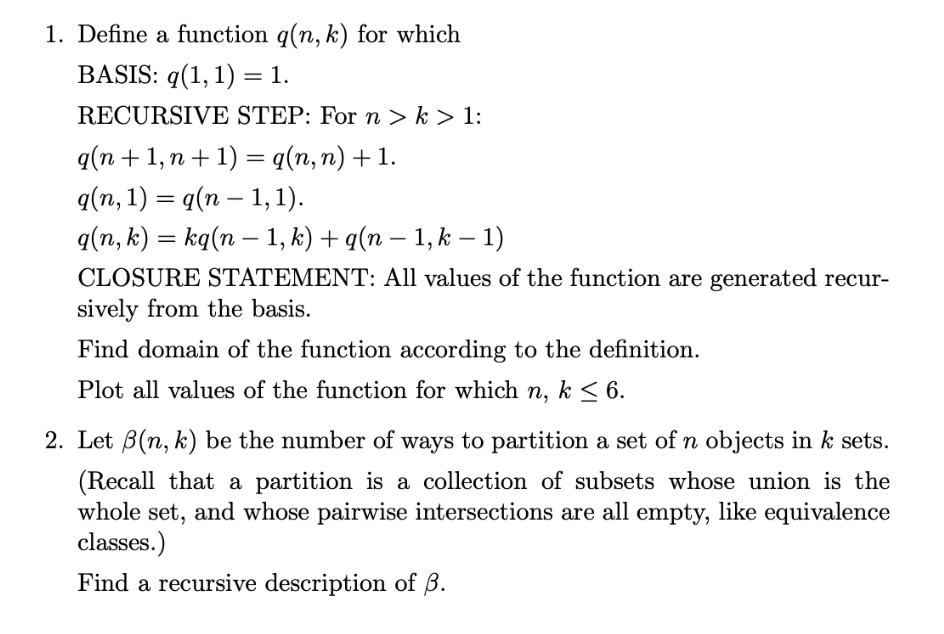 1 Define A Function Q N K For Which Basis Q 1 Chegg Com