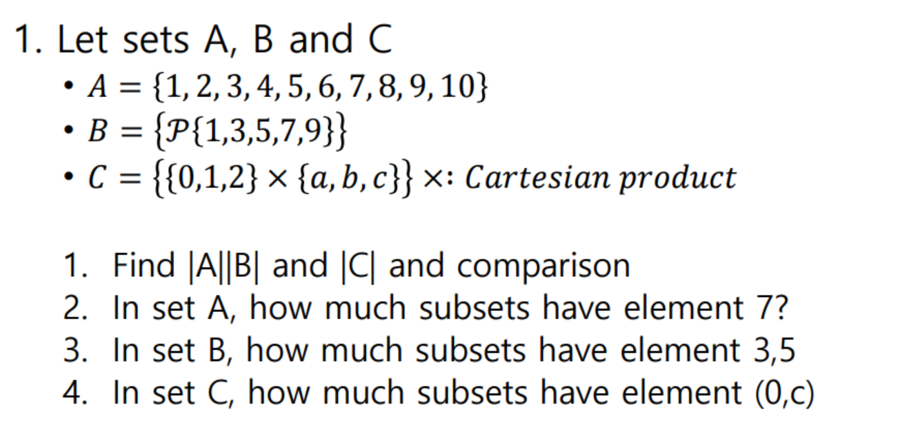 Solved 1. Let Sets A, B And C • A = {1,2,3,4,5,6,7,8,9,10} B | Chegg.com