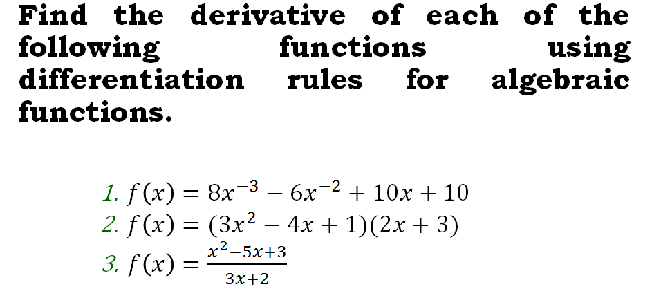 Solved Find the derivative of each of the following | Chegg.com