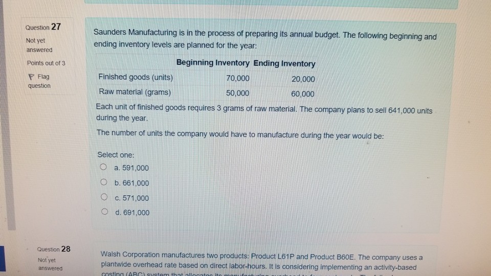 Solved Question 27 Saunders Manufacturing is in the process