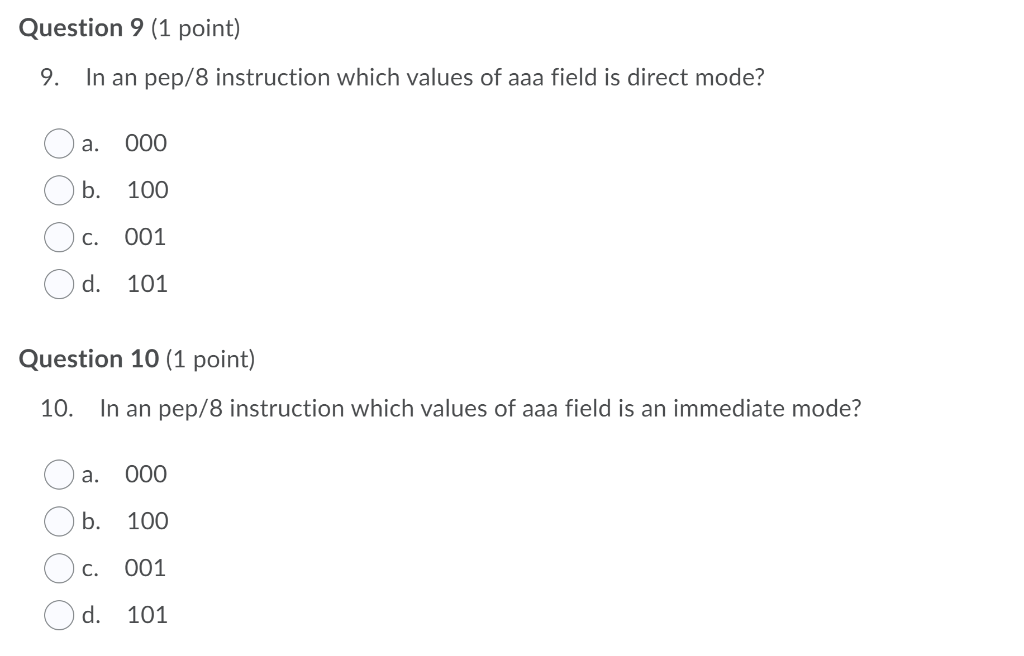 Solved Question 9 1 Point 9 In An Pep 8 Instruction Which Chegg Com