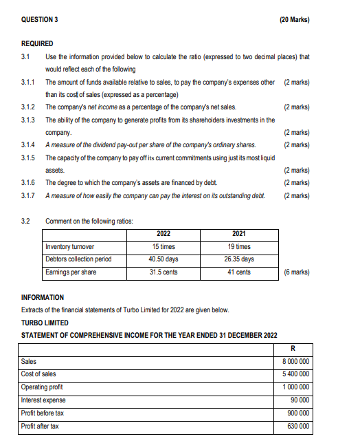 Solved QUESTION 3 (20 Marks) REQUIRED 3.1 Use the | Chegg.com