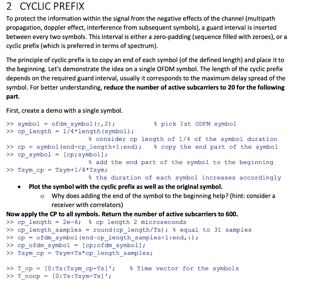 2 CYCLIC PREFIX To protect the information within the | Chegg.com