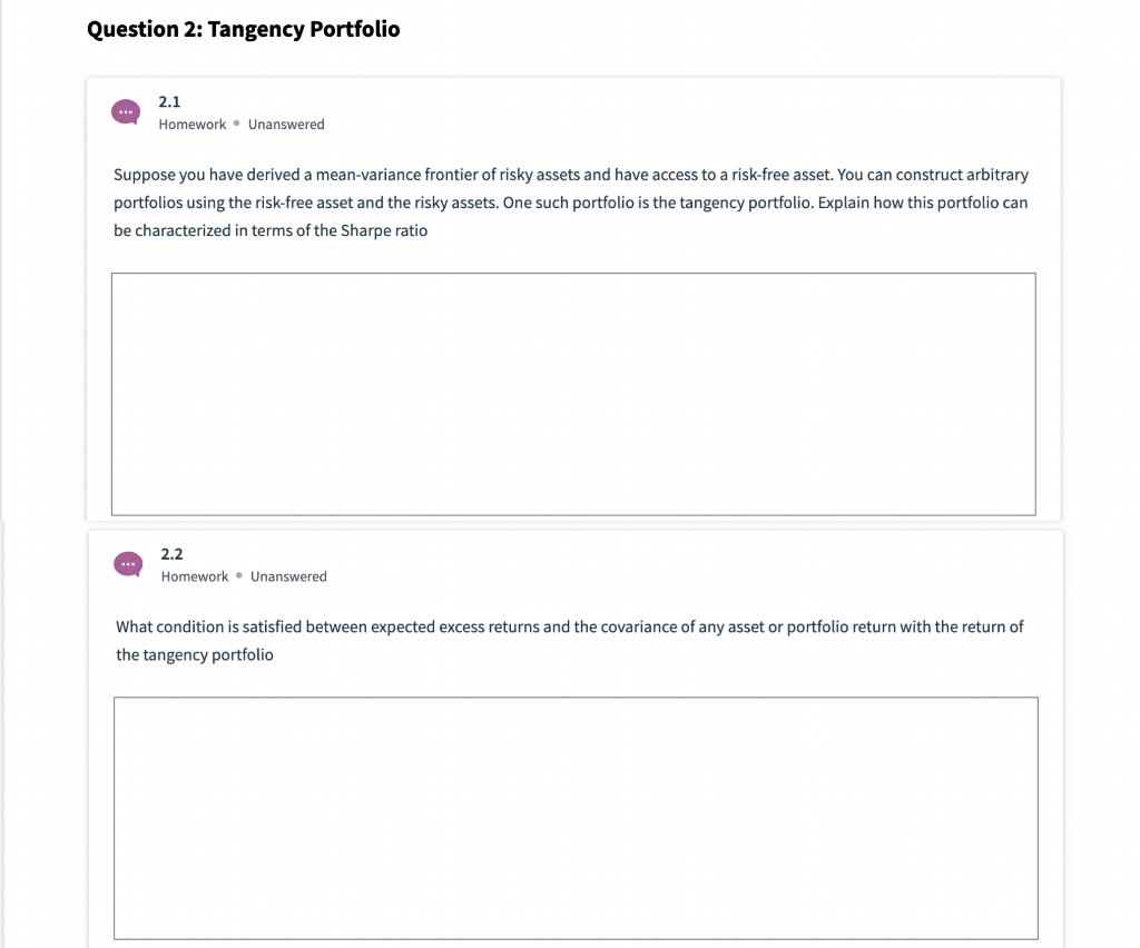 Solved Question 2: Tangency Portfolio 2.1 Homework . | Chegg.com