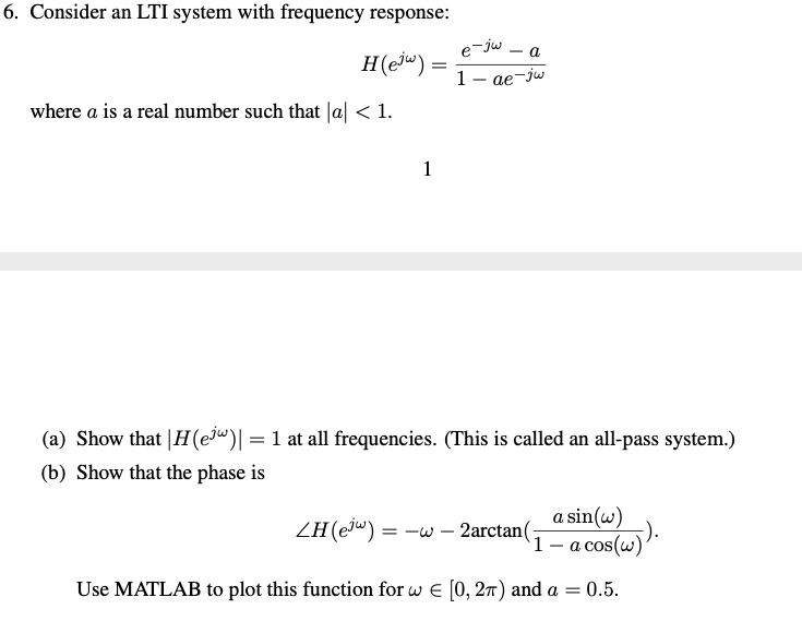Solved 6 Consider An Lti System With Frequency Response Chegg Com