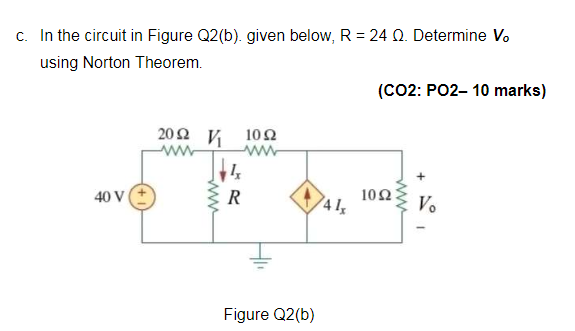 Solved c. In the circuit in Figure Q2(b). given below, R = | Chegg.com
