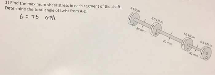 Solved 1) Find the maximum shear stress in each segment of | Chegg.com