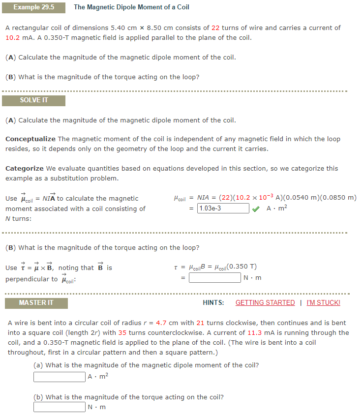 Solved Example 29.5 The Magnetic Dipole Moment of a Coil A | Chegg.com