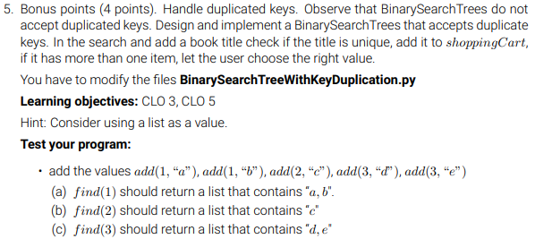 Solved 5. Bonus points (4 points). Handle duplicated keys. | Chegg.com