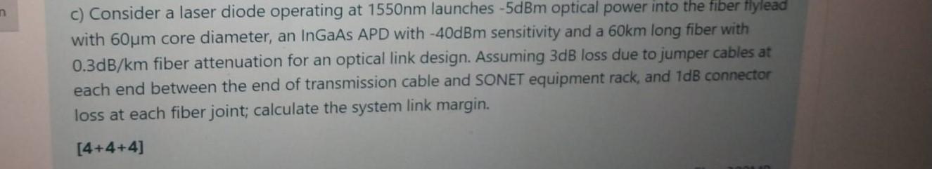 Solved ח c) Consider a laser diode operating at 1550nm | Chegg.com