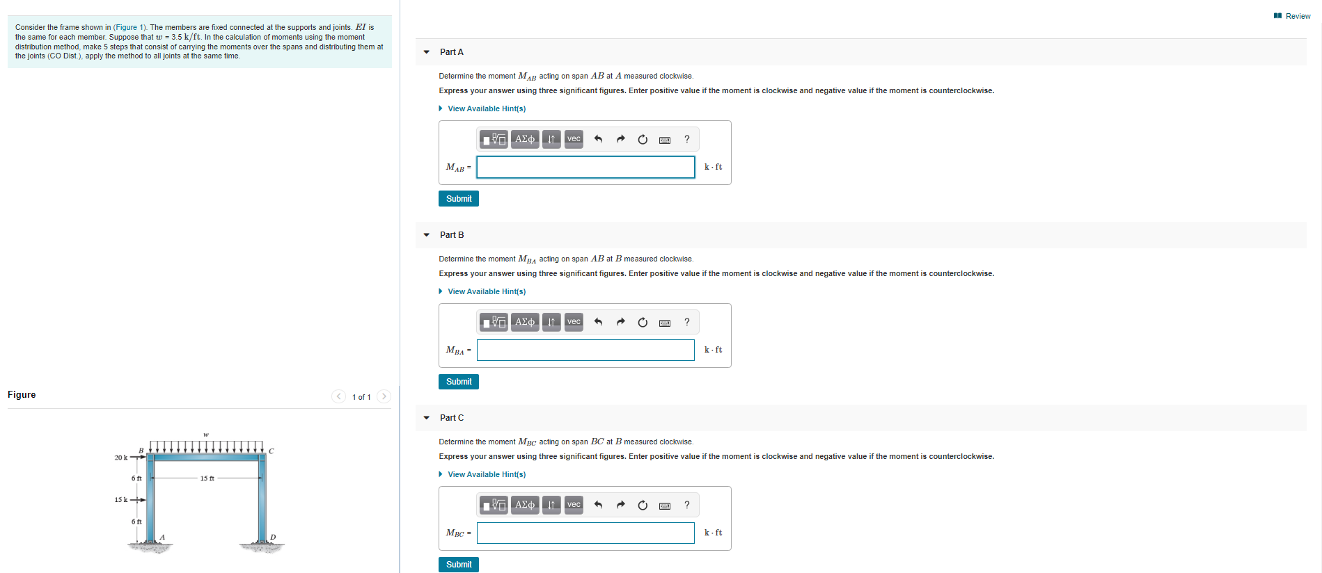 Solved A Review Consider the frame shown in (Figure 1). The | Chegg.com