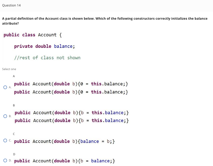 Solved A partial definition of the Account class is shown | Chegg.com