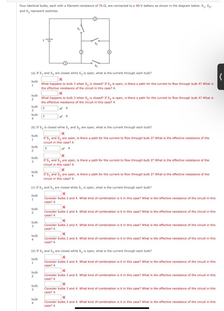Solved Four Identical Bulbs, Each With A Filament Resistance | Chegg.com