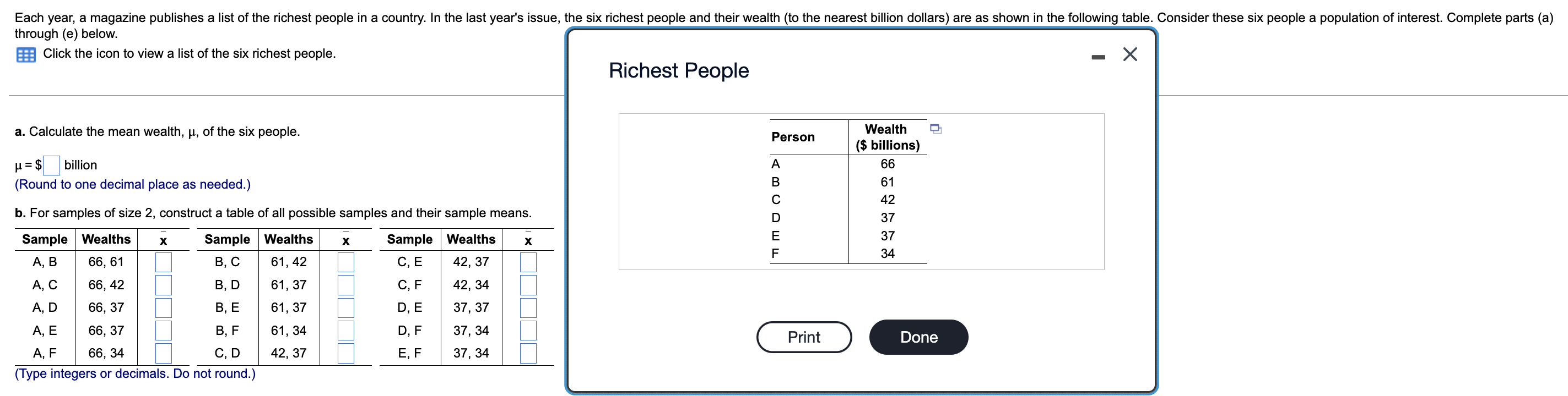 Each year, a magazine publishes a list of the richest people in a country. In the last years issue, the six richest people a